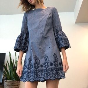 Chambray Scalloped Sleeve Dress